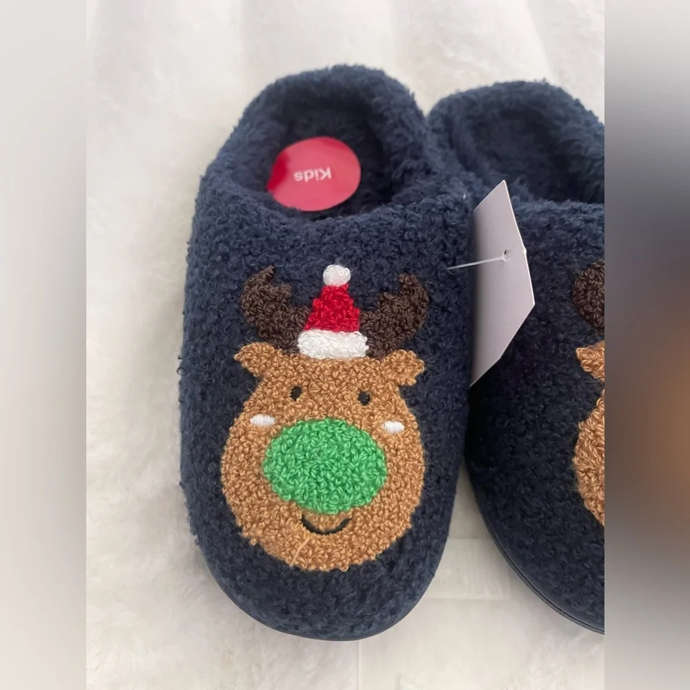 FAMILY PAJAMAS Big Kid's Reindeer Closed-Toe Slippers Size 2-3 Navy